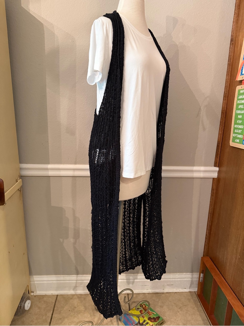 Poof! Black Open-Knit Long Vest